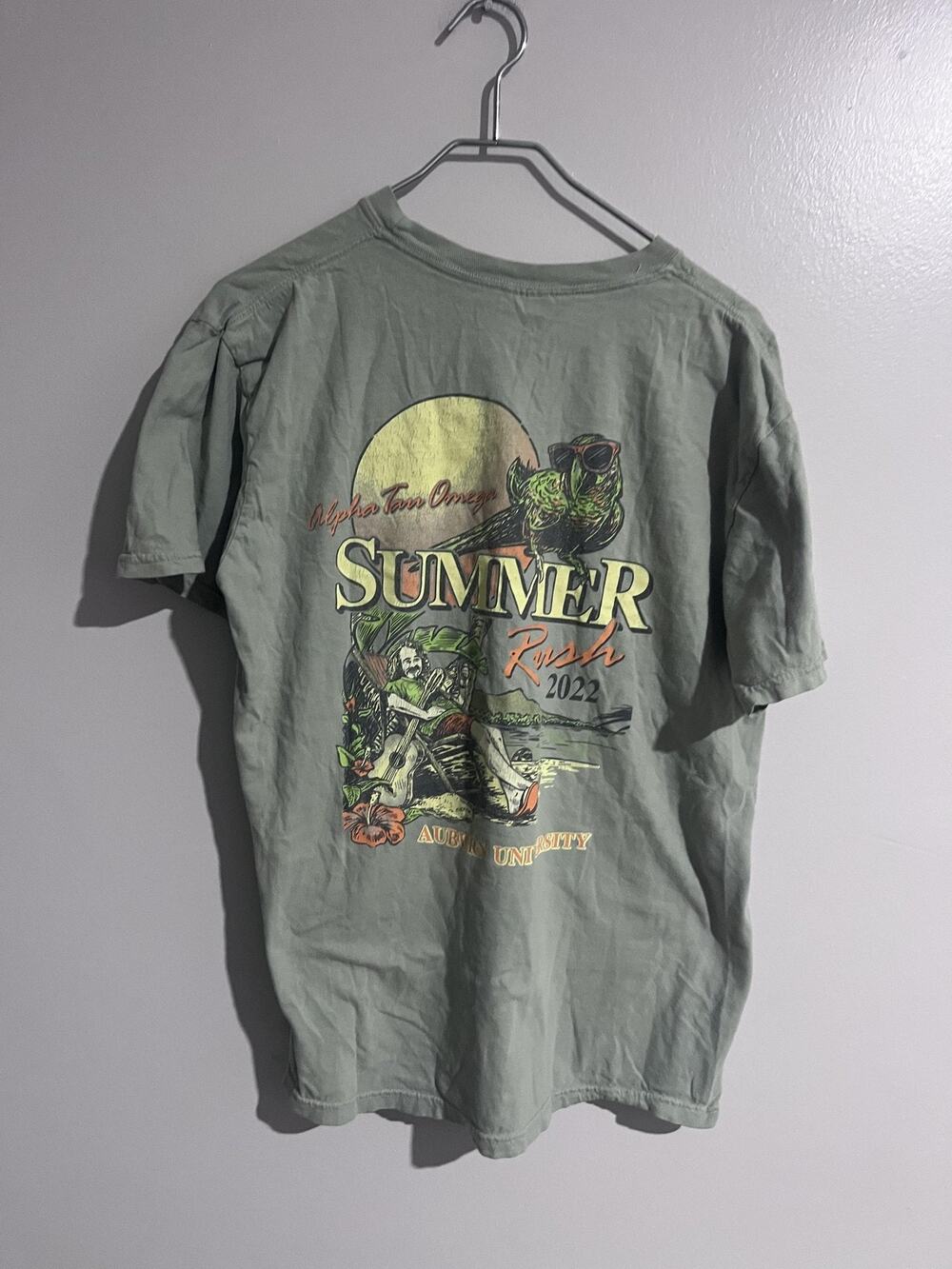 Comfort Colors Shirt Mens L Green Short Sleeve Pocket Graphic Heavyweight Cotton